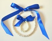 Flower girl jewelry set ribbon adjustable necklace and stretchy bracelet with swarovski crystal balls wedding jewelry  flower girl gift