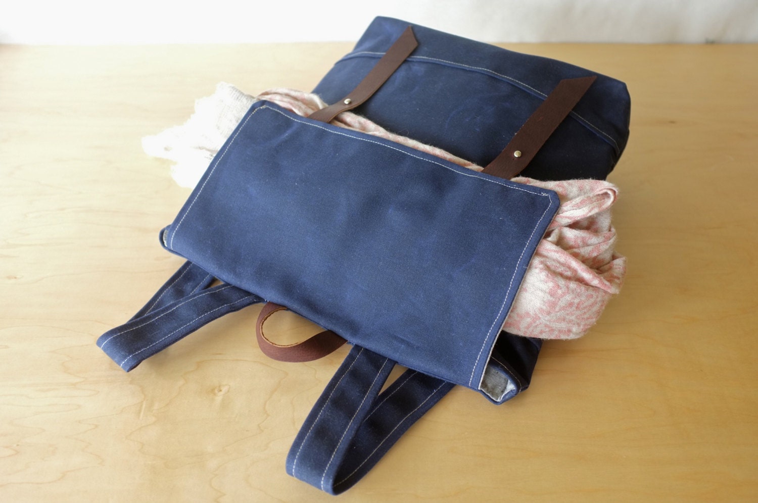 Waxed Canvas Daypack // Backpack // Navy Blue // Front Pocket