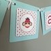 Baby Shower Banner: Blue, Red & Brown Sock Monkey - It's a Boy Baby Shower Decoration Birthday Party Celebration