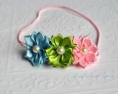 NEW Newborn Headband, Pink Blue Green Baby Headband,Little Girl Headband, Spring Headband, Easter photography prop