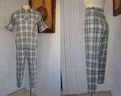 1950s Plaid Cigarette Pants and  Matching Blouse Outfit Set 25 waist