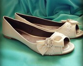 Chic Bows Bridal Open toe Ballet Flats Wedding Shoes - All Full Sizes - Pick your own shoe color and crystal color