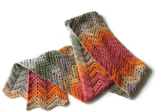 Multicolor Thin Scarf - Crochet Scarflette - Unisex