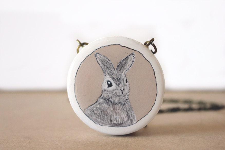 Velveteen Rabbit - Spring rabbit necklace- hand painted bunny