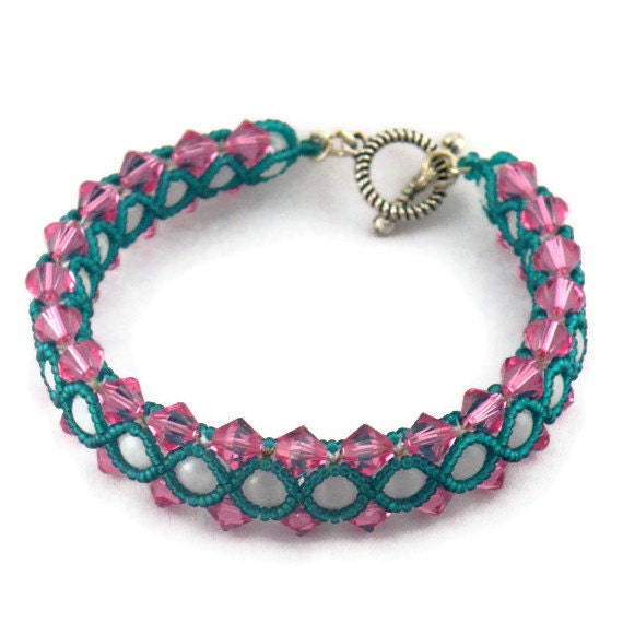 Rose Crystal Bracelet - White Jade, Swarovski Bicones, Gemstone Round Beads and Japanese Seed Beads