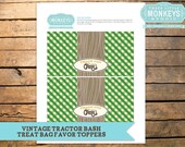 Vintage Tractor Bash Favor Bag Toppers - INSTANT DOWNLOAD