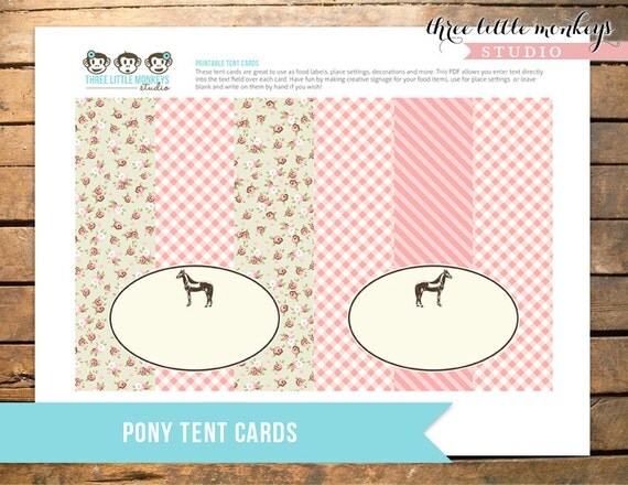 Vintage Pony Party Food Labels Tent Cards INSTANT DOWNLOAD Il_570xn