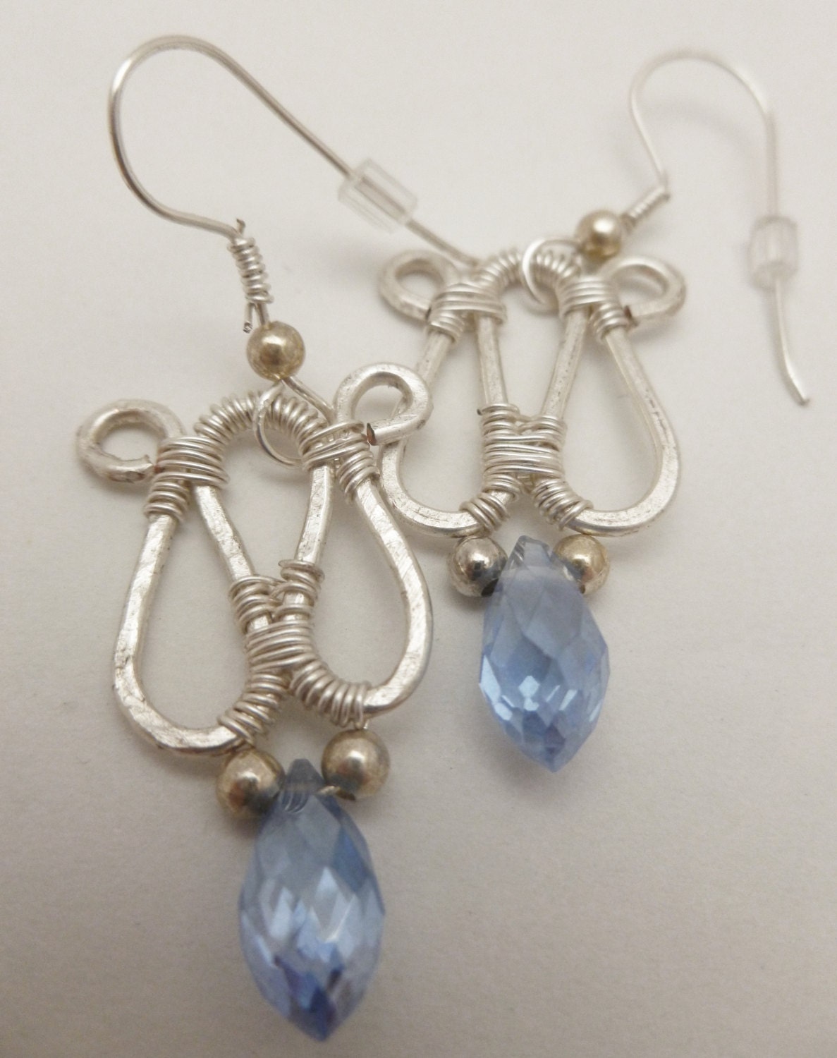 Wire Wrapped Blue Crystal Earrings, Swarovski crystals, wire wrapped, nickel free, tarnish resistant, earrings, silver jewelry