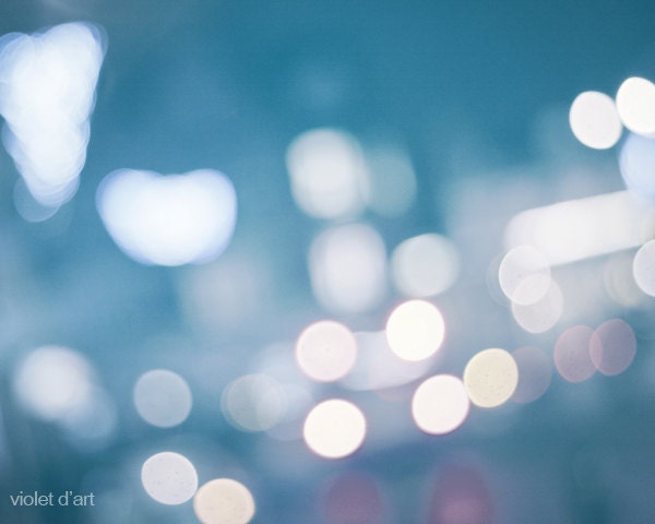 25% Off SALE surreal photo. bokeh photo. abstract decor. urban lights. night lights. white blue lights fine art photograph. 8x10