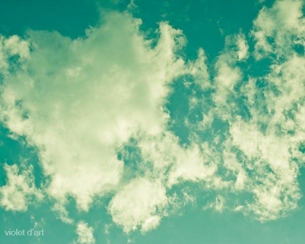 Cloud Photograph. Sky photo 8x10 nursery art, fine art, clouds, pastel, candy, white, turquoise, modern art, blue, white