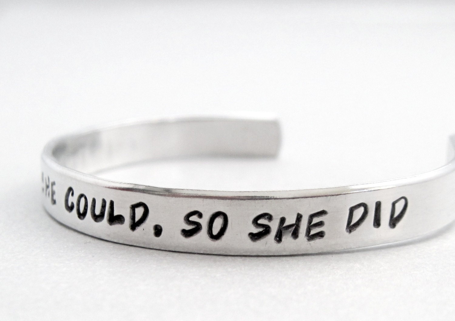 Hand Stamped Aluminum Cuff Bracelet - She Believed She Could So She Did - customizable