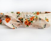 Flower Headband - Cotton Headband - Non Wire Headband - Orange Flowers - Fabric Headband