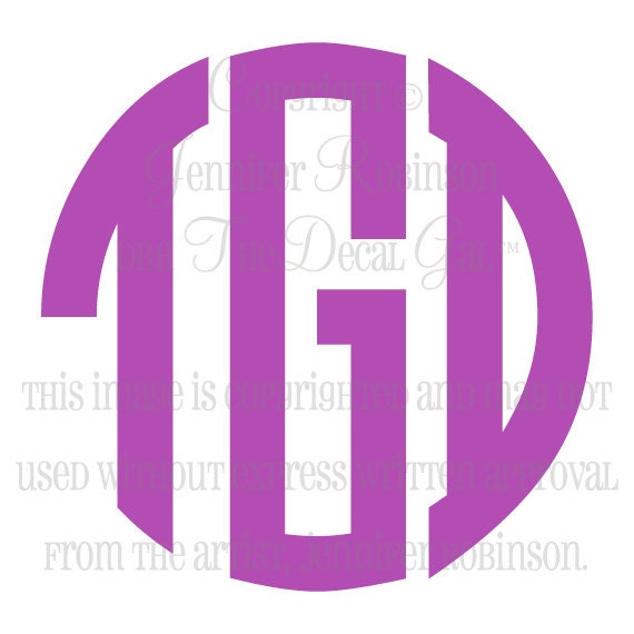 8" Bold Circle Monogram Vinyl Decal Sticker - ANY Color