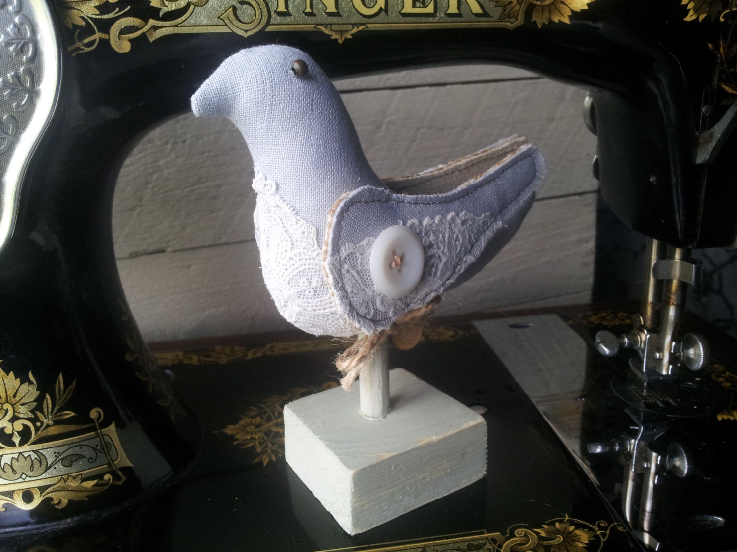 Antique lace and linen bird. OOAK.