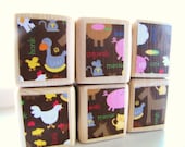 Baby Shower Decoration. Farm Animals. Wood Baby Blocks. Brown. Childrens toy