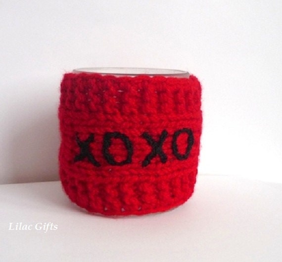 Mug Cozy XOXO, red color,  Coffee Cup Cozy, Valentines day gift ,