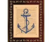 Antique Anchor in Blue Nautical Dictionary Book Page Art Print Home Decor Wall Decor 8x10