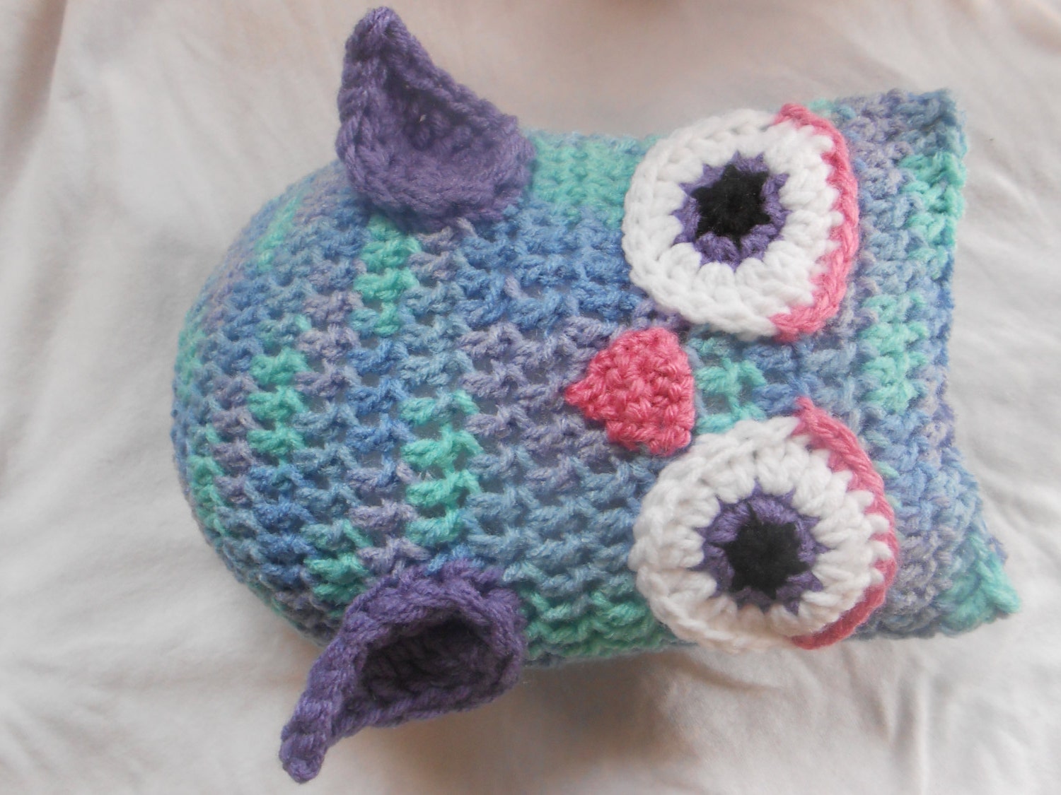 NEW - Owl Pillow in Purple, Blue & Pink - Custom Handmade Crochet - Nursery Decor or Child Room - Girl Baby Toddler Gift - Pick Your Colors