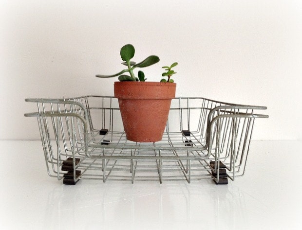 Vintage Office Metal Wire File Trays Organization Baskets
