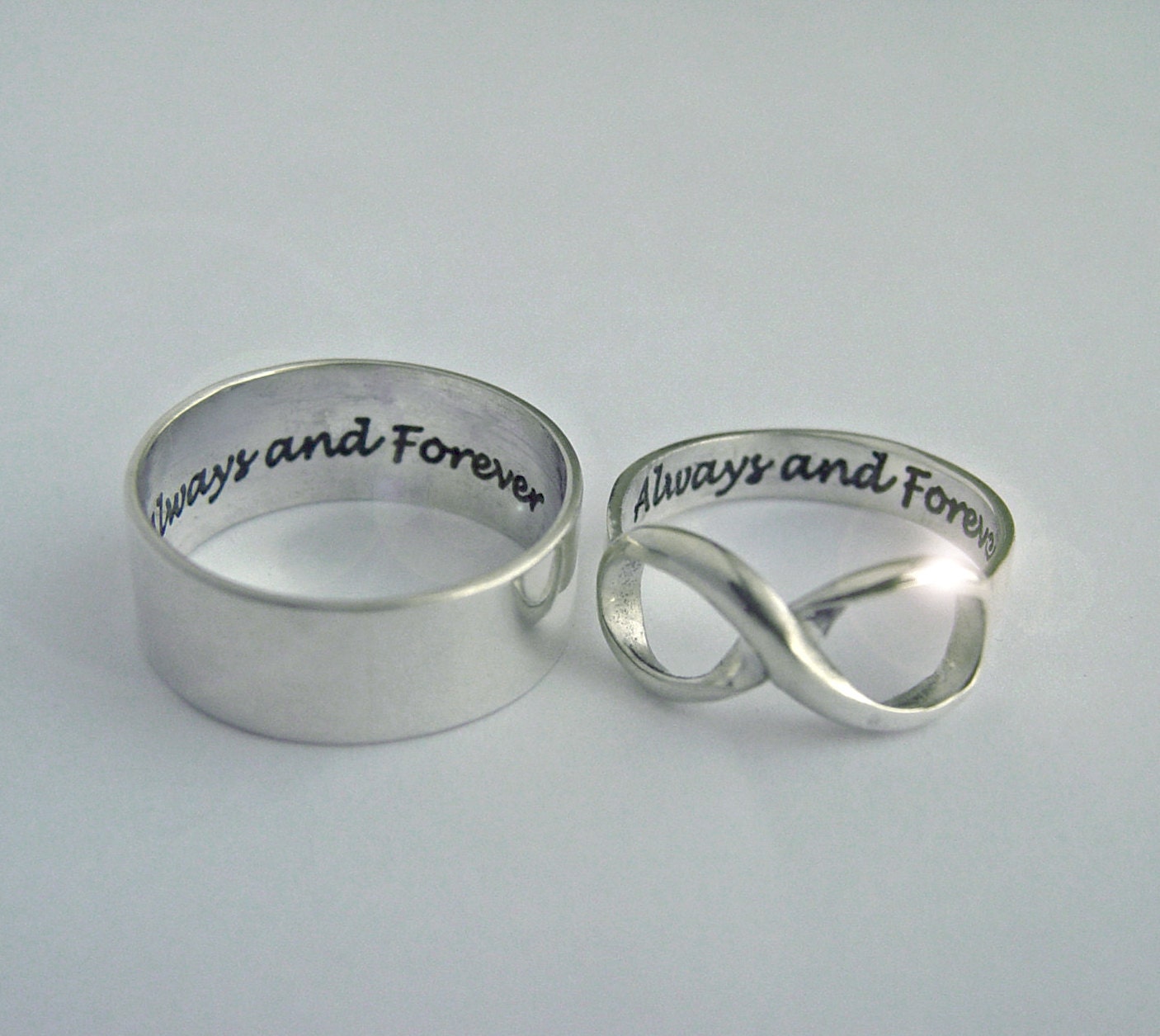 His Posey Her Infinity Always and Forever Rings two custom personalized