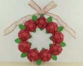 Red Hydrangea Handmade Paper Wreath , Home Decor , Wreaths  , Spring Decor , Mothers Day Gift , Wreath With Bow , Handmade Wreath