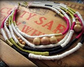 Rolling Marbles Cotton Twine Fiber Art and Wood Bib Rope Statement Necklace BLACK AND BERRY