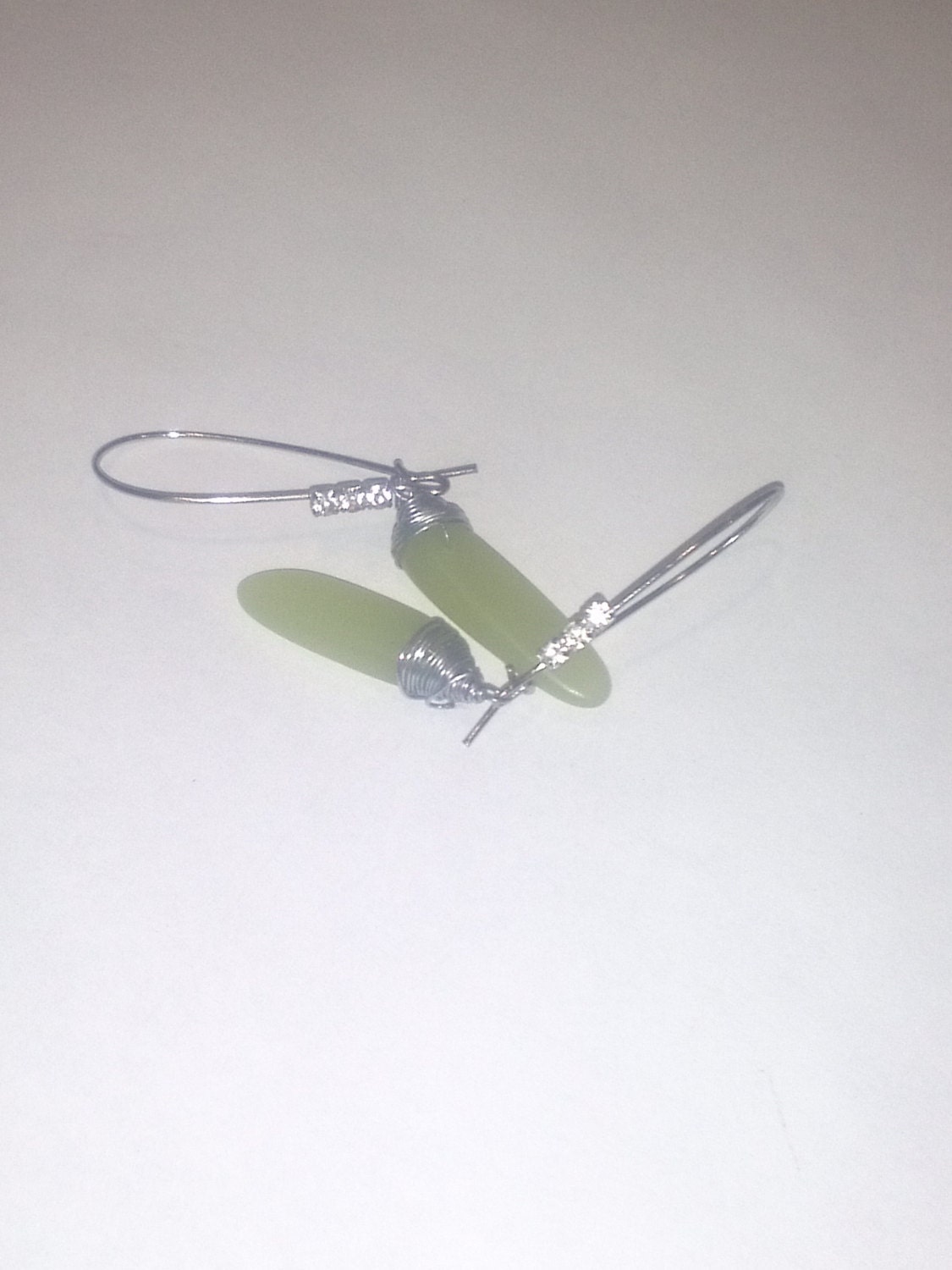 Earring Reclaimed Glass, Sea Glass, Rhinestone Earring, Wire Wrapped Glass