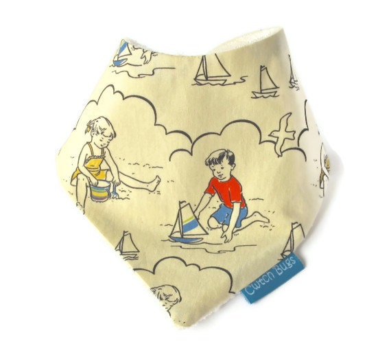 Baby Bandana Bib Organic Bamboo Terry and 'SEASIDE' fabric - A Great Baby Gift Idea by Cwtch Bugs