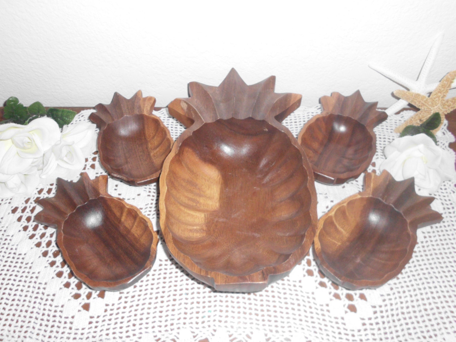 Vintage Pineapple Wooden Serving Tray Set Beach Cottage Home Decor Tropical Destination Wedding Gift Candy Bar Party Island Decoration