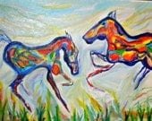 two Wild Stallions oil painting 16 x20