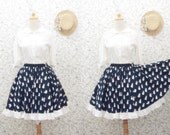 Knee Length Circle Skirt Lolita Fashion Snowman Dark Blue