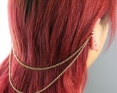 1Pc Gothic Punk Silvery/Golden Ear Cuff Clip Stud Wrap Hair Long Chain Earrings NO PIERCING, Simple fashion chic