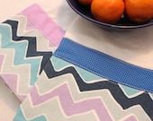 Chevron Flour Sack Towel (tea, kitchen towel), set of 2, blue, purple and grey, shabby chic, Mothers Day gift, housewarming or bithday gift