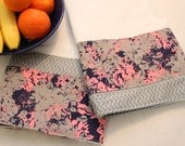 Grey Modern Towel (flour sack, tea, kitchen towel), set of 2, pink, navy blue and grey chevron,  zigzag