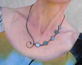 One of a kind stained glass necklace copper wire jewelry turquoise