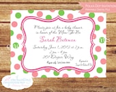 Polka Dot Green and Pink Shower/Birthday Invitation - Printable - Digital File Only
