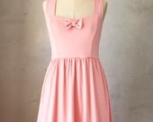 SWEETHEART - BLUSH - Rose pink vintage inspired dress with full gathered skirt // retro // bridesmaid // pinup // bow // sweetheart neckline