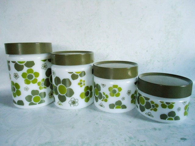 Anchor Hocking Pop Art Glass Canister Set - Retro Glass Canisters - Retro Kitchen Canisters - Glass Retro Canisters