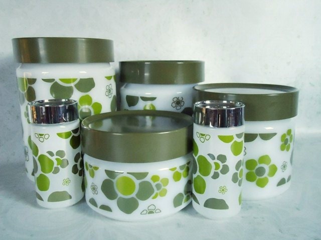 Anchor Hocking Pop Art Glass Canister Set - Retro Glass Canisters - Retro Kitchen Canisters - Glass Retro Canisters