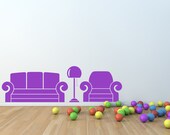 Sofa, Couch, Chair, Floor Lamp  - Decal, Sticker, Vinyl, Wall, Home, Office, Bedroom, Playroom Decor
