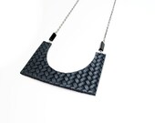 OOAK Geometric black leather necklace, black glass beads, black gunmetal chain, minimalist, summer trends