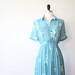 Japanese Vintage Dress Japanese Dress Resort Dress Teal Green Dress  Tropical Dress Pleated Dress