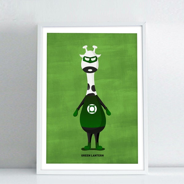 Cute Superhero Nursery Decor - Green Lantern - Illustration art print A3