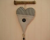 Antique Bobbin Heart Door Knob Drawer Hanger Folk Country Banner Black White Button Wall Hanging Home Decor Folk Art Banner Primitive Art.