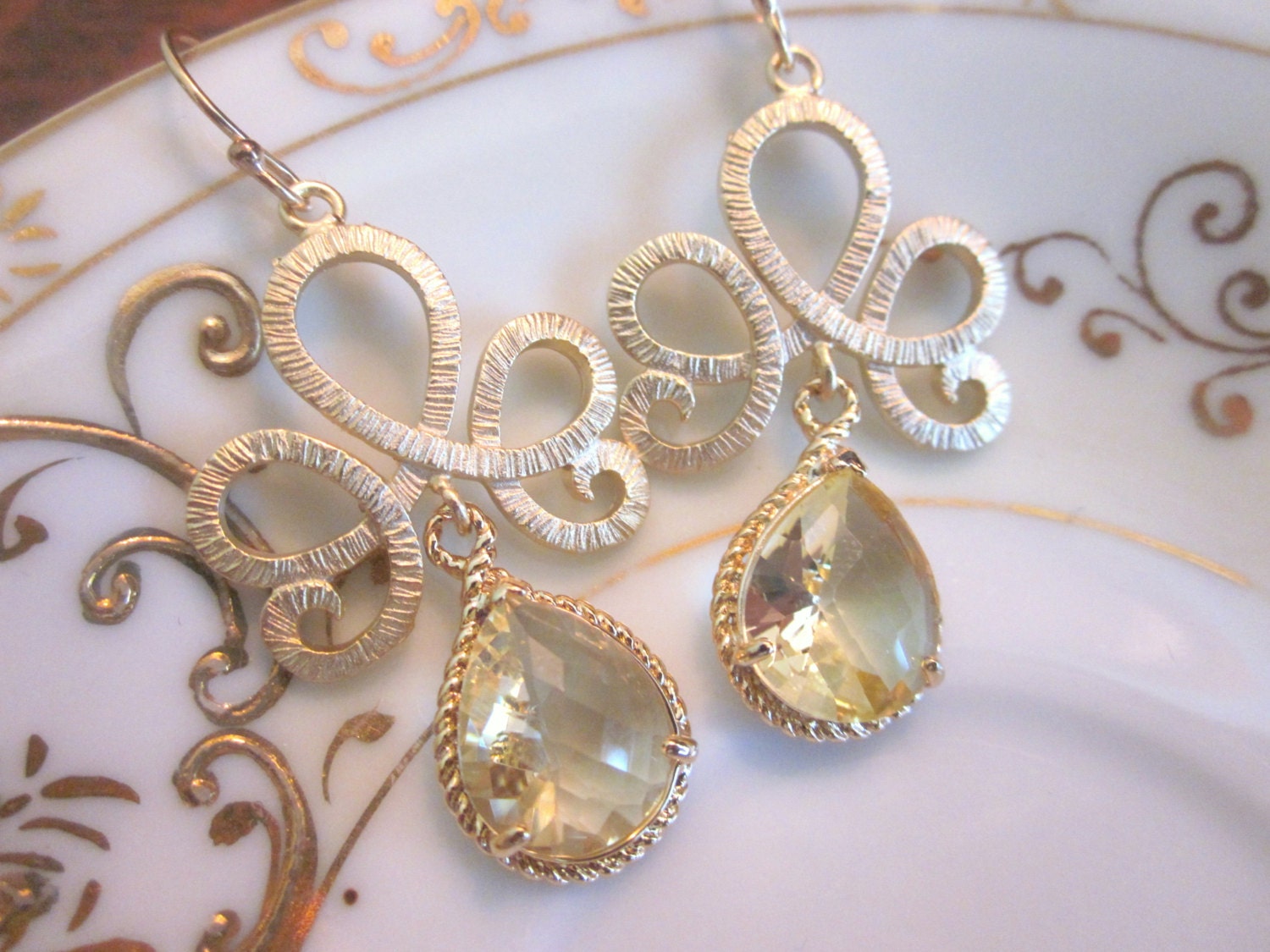 Citrine Earrings Gold Tiara Connectors - Bridesmaid Earrings - Wedding Earrings - Bridesmaid Jewelry Gift