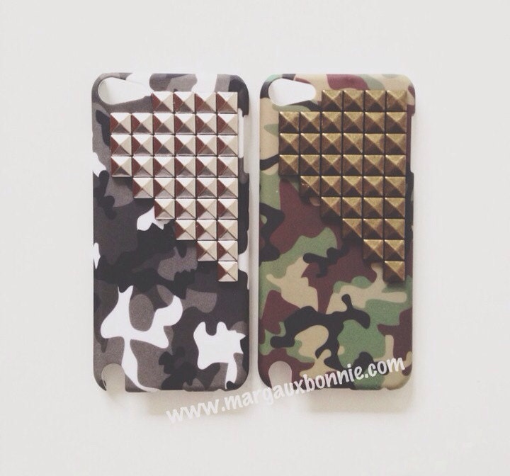 FREE Shipping US -- iPod Touch 5 Camo Camouflage Studs Studded Rubberized Hard Case Mp3