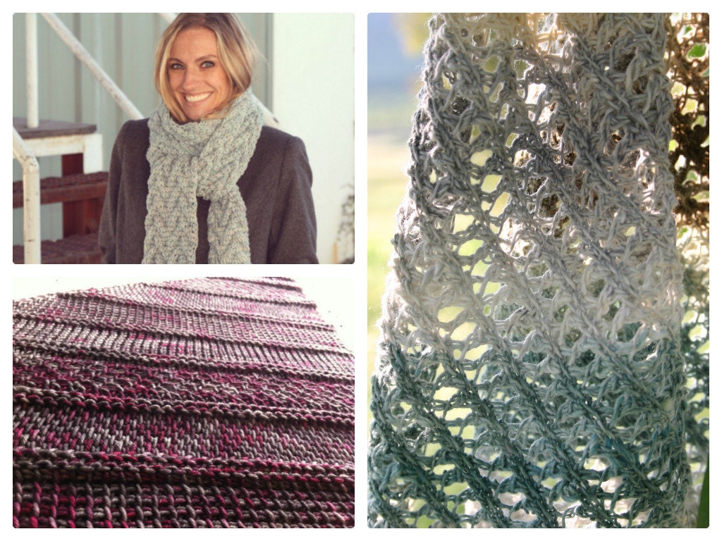 3 Tunisian Crochet Patterns - Bias Sampler Shawl, Lace Summer Scarf, Icelandic Cable Scarf