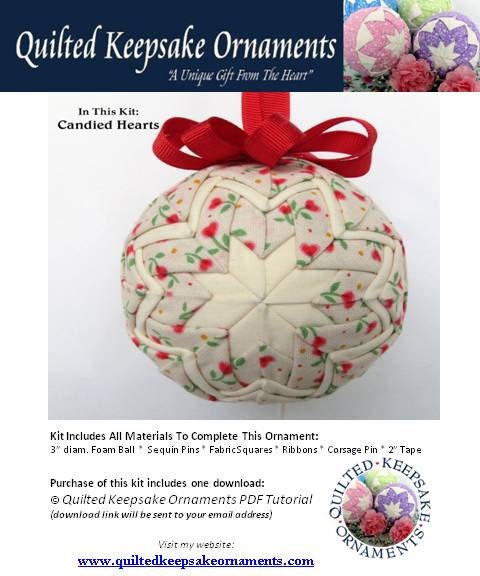 KIT - Quilted Keepsake Ornaments - Candied Heart Design - Kit Includes PDF Download Tutorial