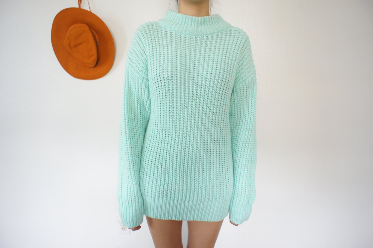 80s Mint Green Sweater New Wave Small