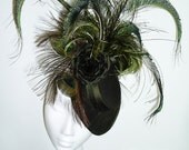 Olive Silk Hat Vintage Inspired with Silk Roses and Peacock feathers